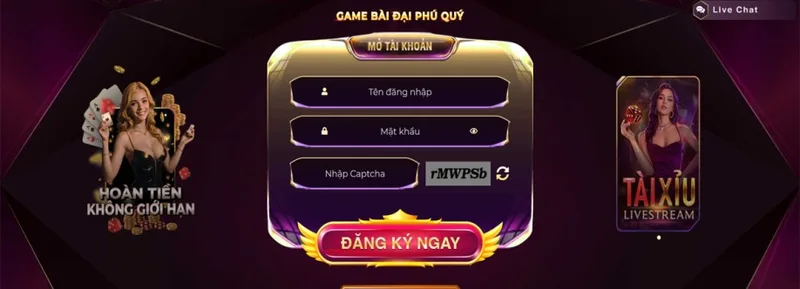 Form đăng ký tài khoản khi Đăng Ký GEMWIN.